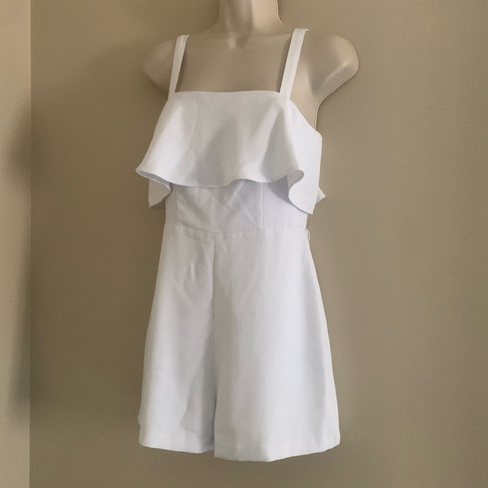 Express White Ruffle Jumpsuit
